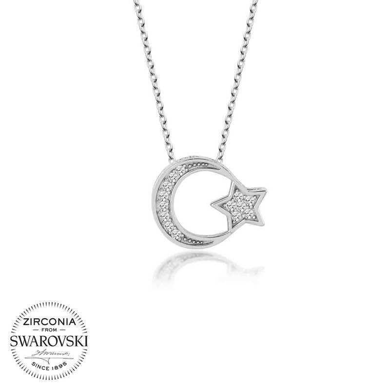 Swarovski Taşlı Gümüş Ayyıldız Bayan Kolye