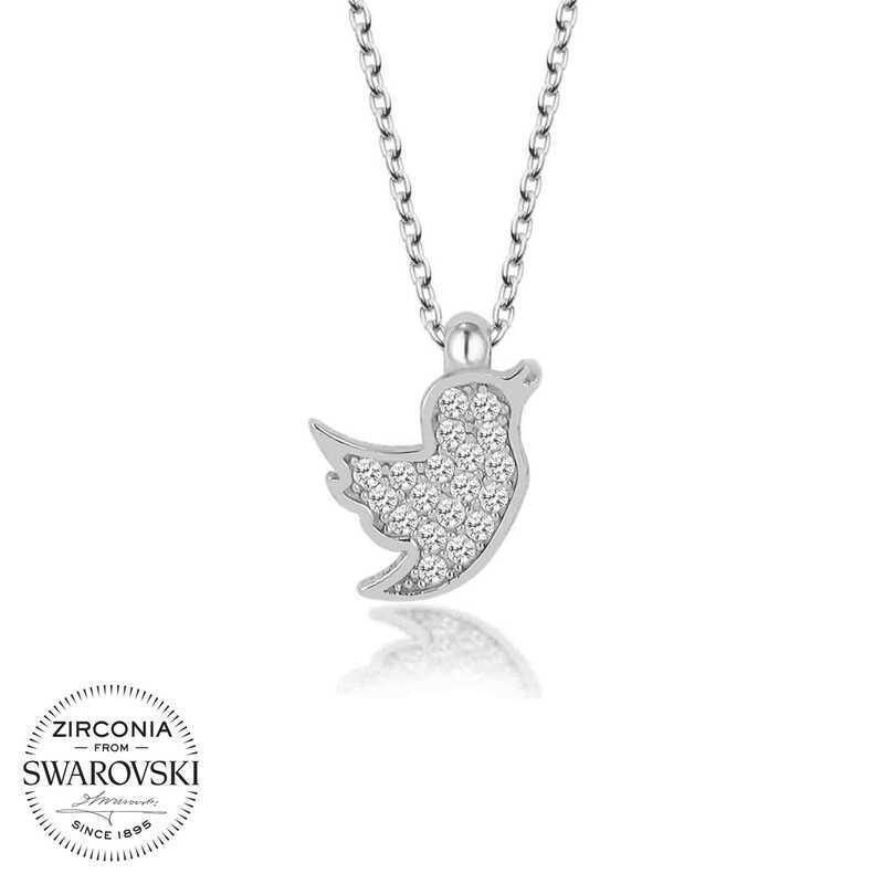 Swarovski Taşlı Gümüş Kuş Bayan Kolye